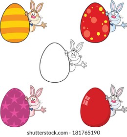 Rabbit Cartoon Character 19. Set Vector Collection