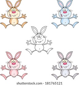 Rabbit Cartoon Character 2. Set Vector Collection