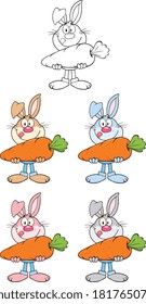 Rabbit Cartoon Character 5. Set Vector Collection