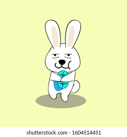 rabbit cartoon character for kids apparel design, vector illustration