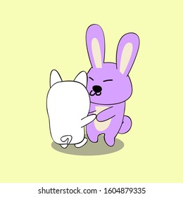rabbit cartoon character for kids apparel design, vector illustration