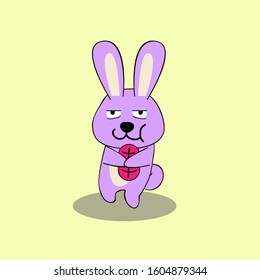 rabbit cartoon character for kids apparel design, vector illustration