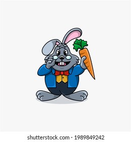 Rabbit cartoon character logo design vector illustration flat color