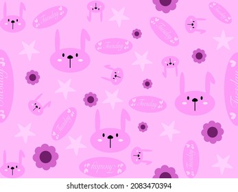 rabbit cartoon character seamless pattern on pink background