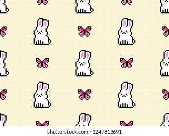 Rabbit cartoon character seamless pattern on yellow background