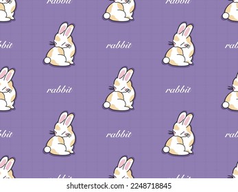 Rabbit cartoon character seamless pattern on purple background