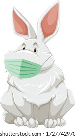 Rabbit cartoon charater wearing mask illustration