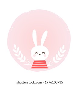 Rabbit cartoon circle sign isolated on white background vector illustration.
