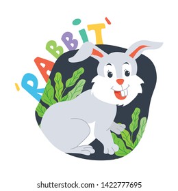 Rabbit Cartoon Concept With Leaf and Typography Vector Illustration