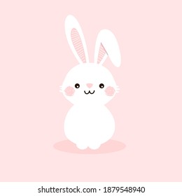 Rabbit cartoon with cute face on pink background vector illustration.  Happy Easter bunny cartoon.