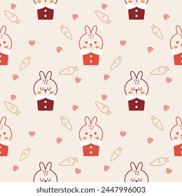 Rabbit cartoon so cute. On carrot heart background. Pattern seamless vector illustration. 