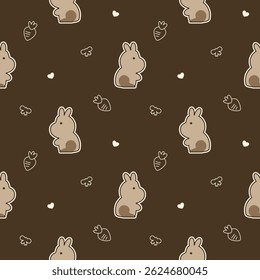 Rabbit cartoon so cute. On carrot bow heart brown background. Pattern seamless vector illustration. 