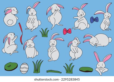 Rabbit cartoon design. Continuous line drawing of easter rabbit black and white minimalist hand drawn