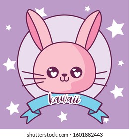 rabbit cartoon design, Kawaii expression cute character funny and emoticon theme Vector illustration