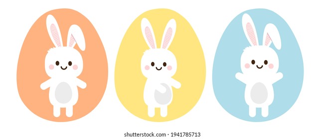 Rabbit cartoon and Easter eggs isolated on white background vector illustration. Easter day.