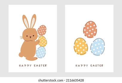 Rabbit cartoon and Easter eggs on white backgrounds vector illustration.