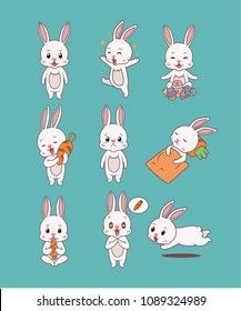 Rabbit Cartoon Emotion Set 1