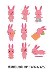 Rabbit Cartoon Emotion Set 3