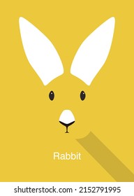 Rabbit cartoon face, flat animal face icon, vector illustration
