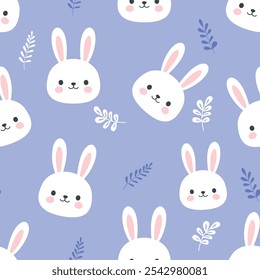 Rabbit cartoon face pattern seamless background