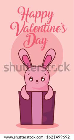 Rabbit cartoon with gift design of happy valentines day love passion romantic wedding decoration and marriage theme Vector illustration