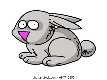 Rabbit cartoon hand drawn image. Original colorful artwork, comic childish style drawing.