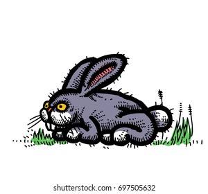 Rabbit cartoon hand drawn image. Original colorful artwork, comic childish style drawing.