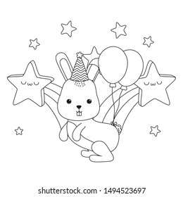 Rabbit cartoon with happy birthday icon design