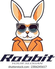 Logo de la ilustración de vector de dibujos animados de conejo