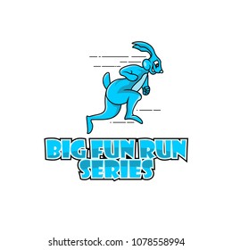 Rabbit cartoon logo with run on the sport