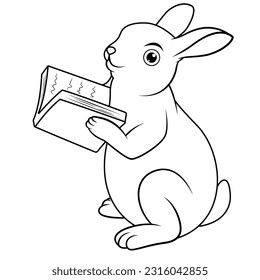 Caricatura de conejo leyendo una línea de arte