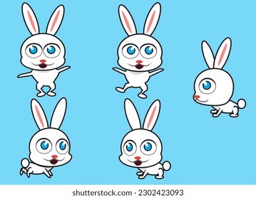 rabbit cartoon set isolated on blue