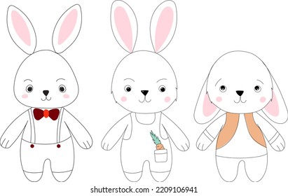 rabbit cartoon set sketch ,outline isolated vector