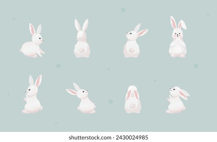 Rabbit cartoon set. The symbol of Easter Vector illustration