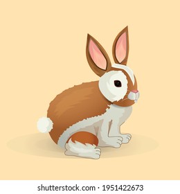 
Rabbit. Cartoon Style. Cute. Beautiful. Hare. Beige Background. Animal. Ears. Tail Fluffy Multicolored Bunny.Brown-beige hare.Nature.Pet