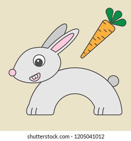 Rabbit cartoon style, vector art of hare for kids