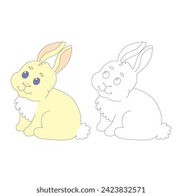 Rabbit in cartoon style. Vector illustration. Coloring page