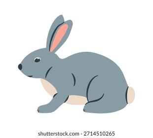 Ilustración vectorial de dibujos animados de conejo. Lindo conejo conejo de dibujos animados Clipart plana. Concepto de animales de granja, agricultura rural. Conejo en pose sentada