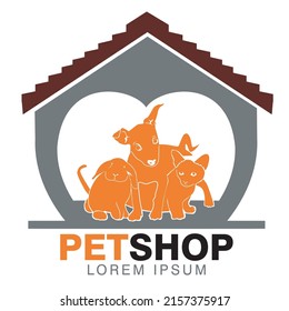 rabbit cat dog in one pet shop logo