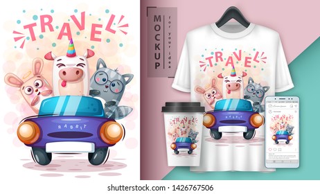 Rabbit, cat, unicorn - mockup for your idea. Vector eps 10