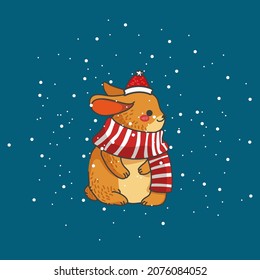 Rabbit Celebrating Christmas. Merry Christmas Vector Illustration