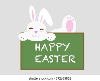 rabbit with chalkboard showing message of happy easter