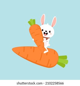 Rabbit character design. Cute white bunny with carrot. Rabbit cartoon vector collection.