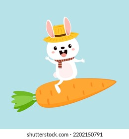 Rabbit character design. Cute white bunny with carrot. Rabbit cartoon vector collection.