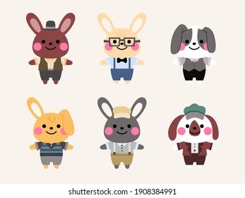 rabbit character design in vintage costume illustration
