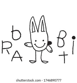 Rabbit Character with drawn alphabet