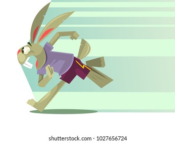 Rabbit character mascot running. Vector flat cartoon illustration