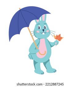 Rabbit Character Under Umbrella Autumn Leaves Stock Vector (Royalty ...