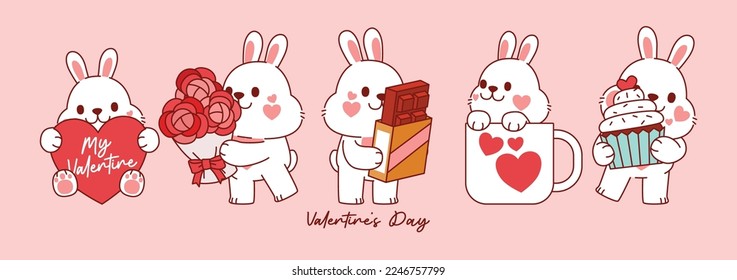 Rabbit Character With Valentine Elements, Vector, Illustration