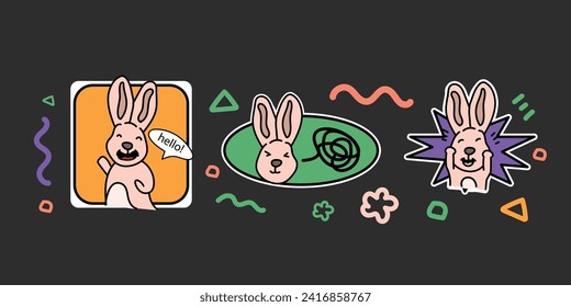 rabbit character. Vector illustration of a unicorn, with fun colors for stickers or printed on clothes